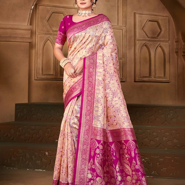 Sangam Prints Peach  Silk Woven Work Traditional Saree