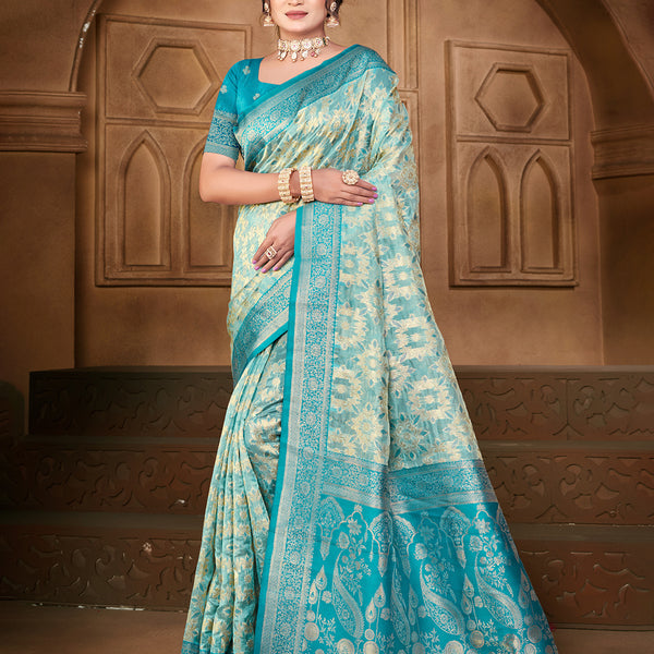Sangam Prints Light Blue Silk Woven Work Traditional Saree