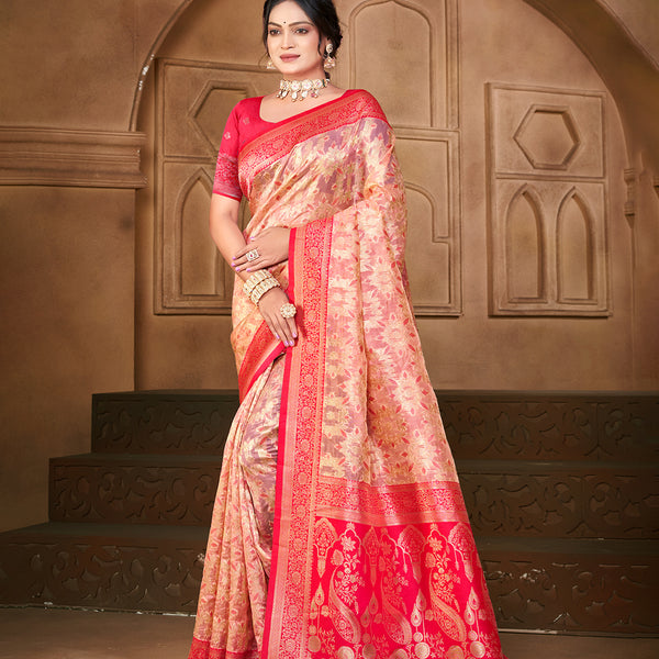 Sangam Prints Light Pink Silk Woven Work Traditional Saree