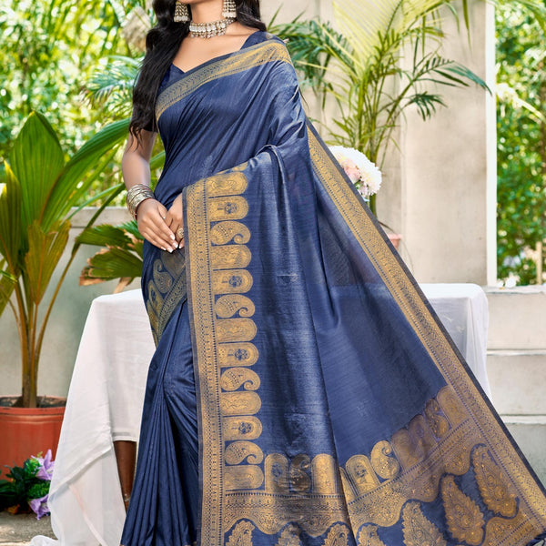 Sangam Prints Navy Blue Assam Silk Woven Work Traditional Saree