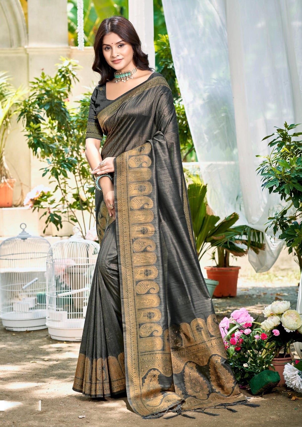 Sangam Prints Gray Assam Silk Woven Work Traditional Saree