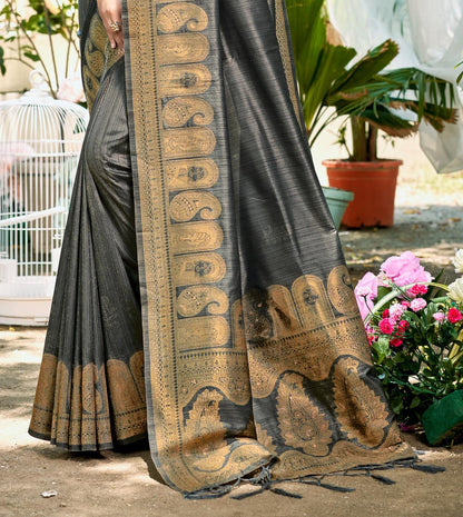 Sangam Prints Gray Assam Silk Woven Work Traditional Saree - Distacart