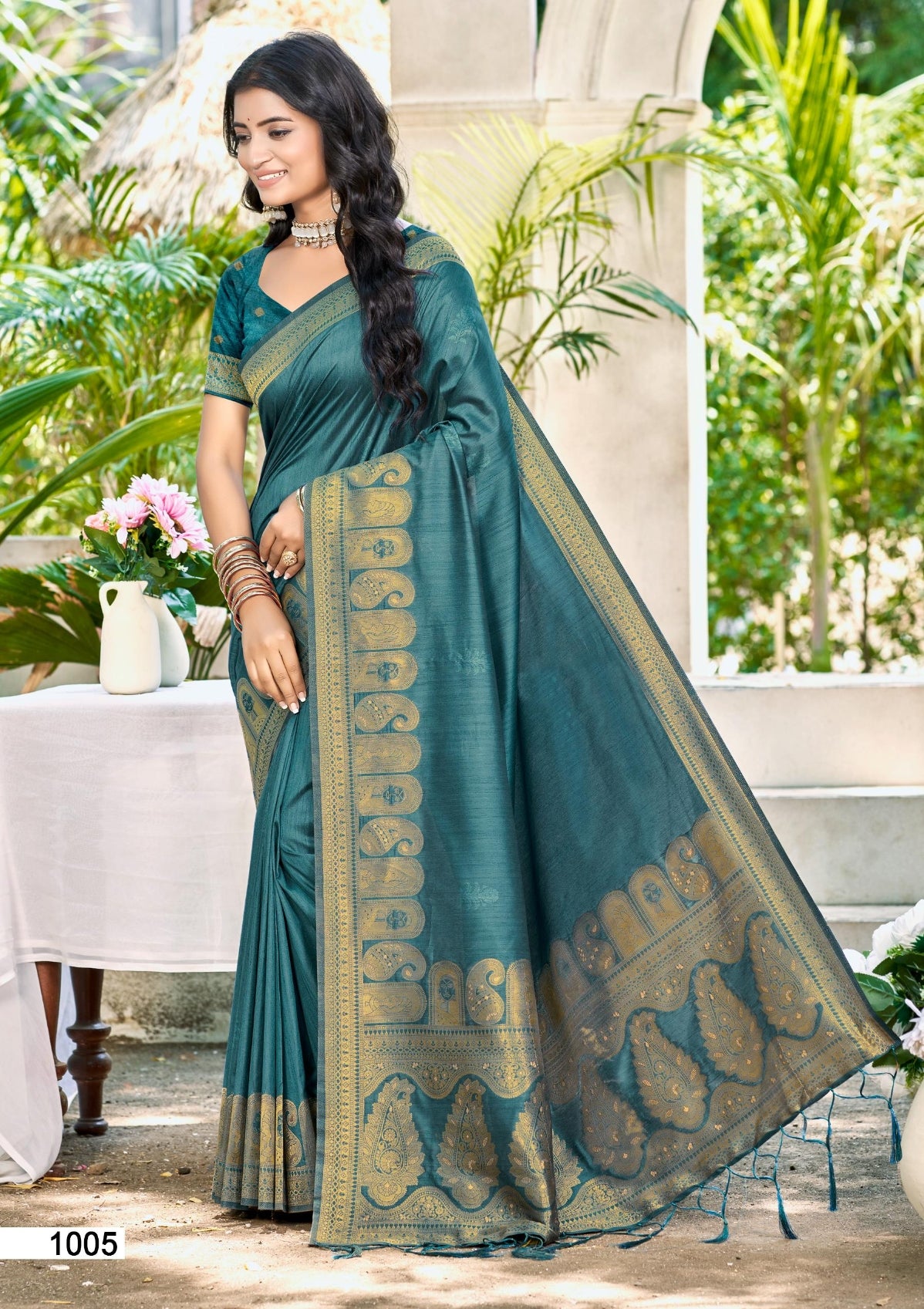 Sangam Prints Turquoise Assam Silk Woven Work Traditional Saree