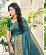 Thumbnail for Sangam Prints Turquoise Assam Silk Woven Work Traditional Saree