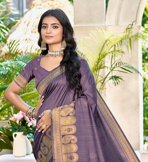 Sangam Prints Purple Assam Silk Woven Work Traditional Saree