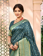 Thumbnail for Sangam Prints Dark Turquoise Assam Silk Woven Work Traditional Saree