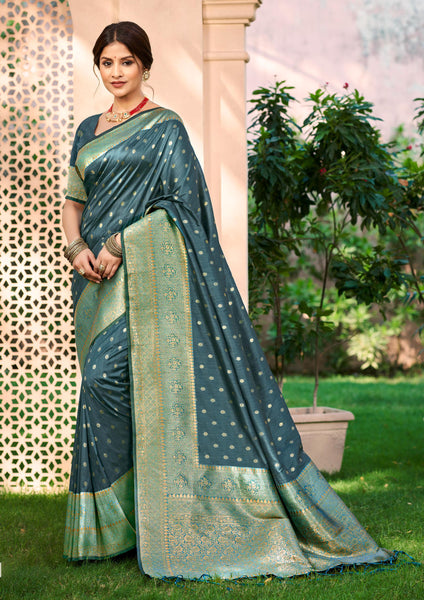Sangam Prints Dark Turquoise Assam Silk Woven Work Traditional Saree
