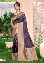 Thumbnail for Sangam Prints Dark wine Assam Silk Woven Work Traditional Saree