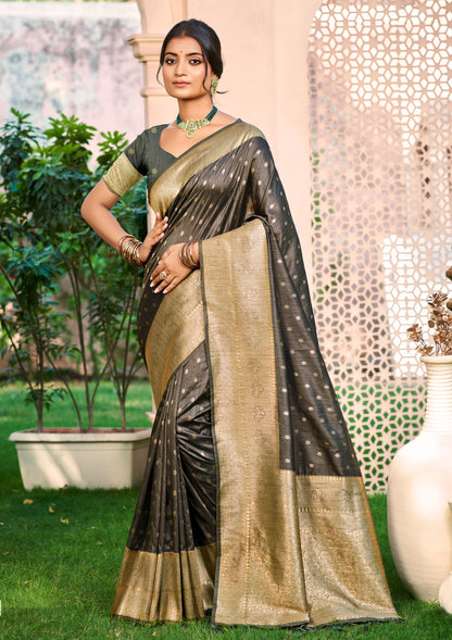 Sangam Prints Gray Assam Silk Woven Work Traditional Saree - Distacart