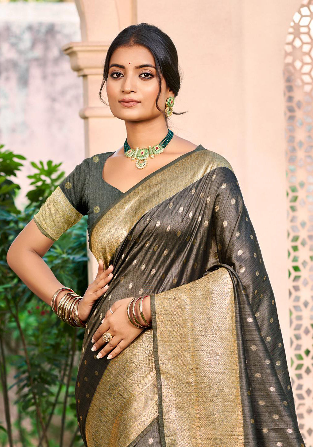 Sangam Prints Gray Assam Silk Woven Work Traditional Saree