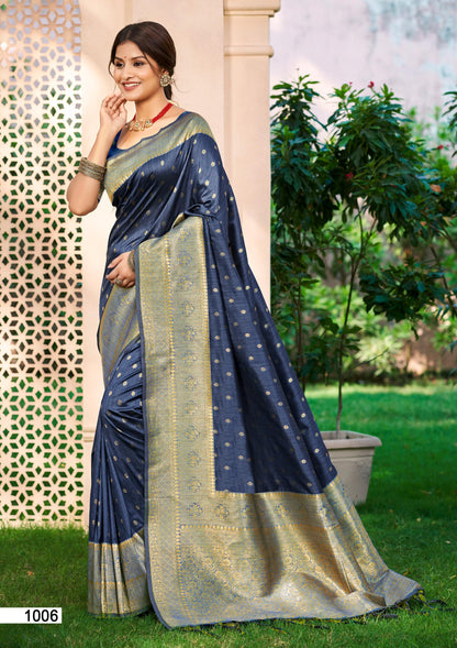 Sangam Prints Navy Blue Assam Silk Woven Work Traditional Saree - Distacart