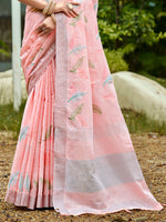 Thumbnail for Sangam Prints Peach Linen Woven Work Traditional Saree