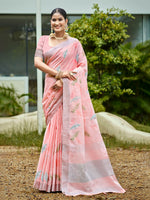 Thumbnail for Sangam Prints Peach Linen Woven Work Traditional Saree