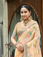 Thumbnail for Sangam Prints Orange  Linen Woven Work Traditional Saree