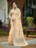 Thumbnail for Sangam Prints Orange  Linen Woven Work Traditional Saree