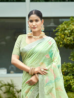 Thumbnail for Sangam Prints Light Green Linen Woven Work Traditional Saree