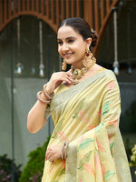 Thumbnail for Sangam Prints Yellow Linen Woven Work Traditional Saree