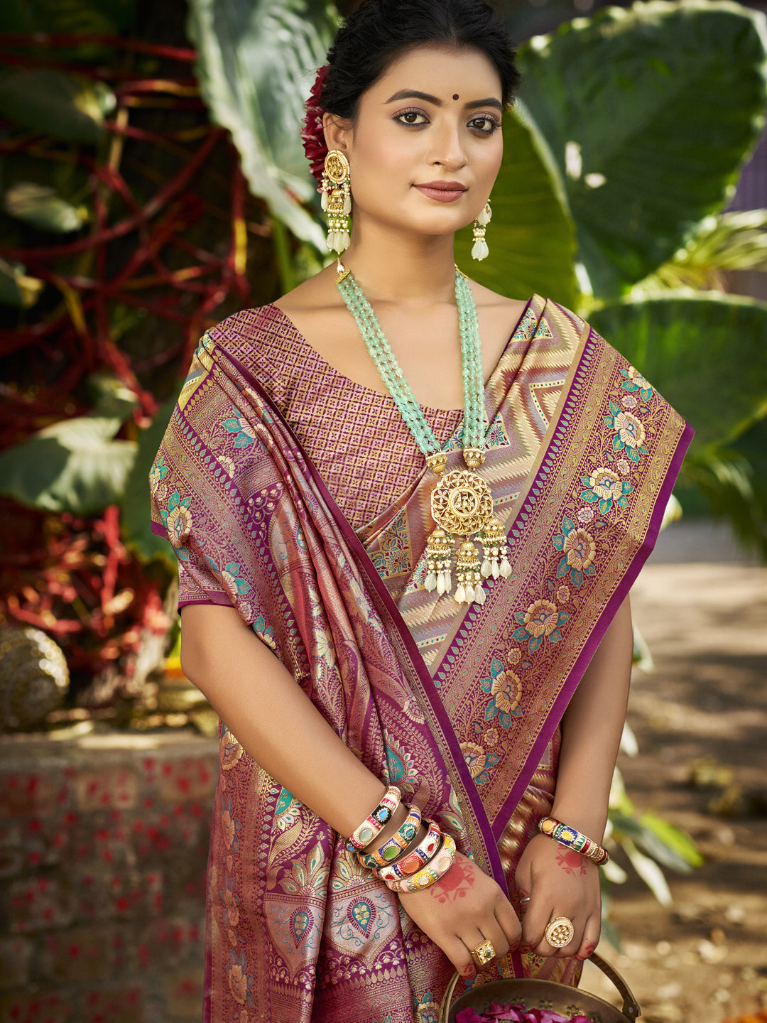 Sangam Prints Purple Silk Woven Work Traditional Saree