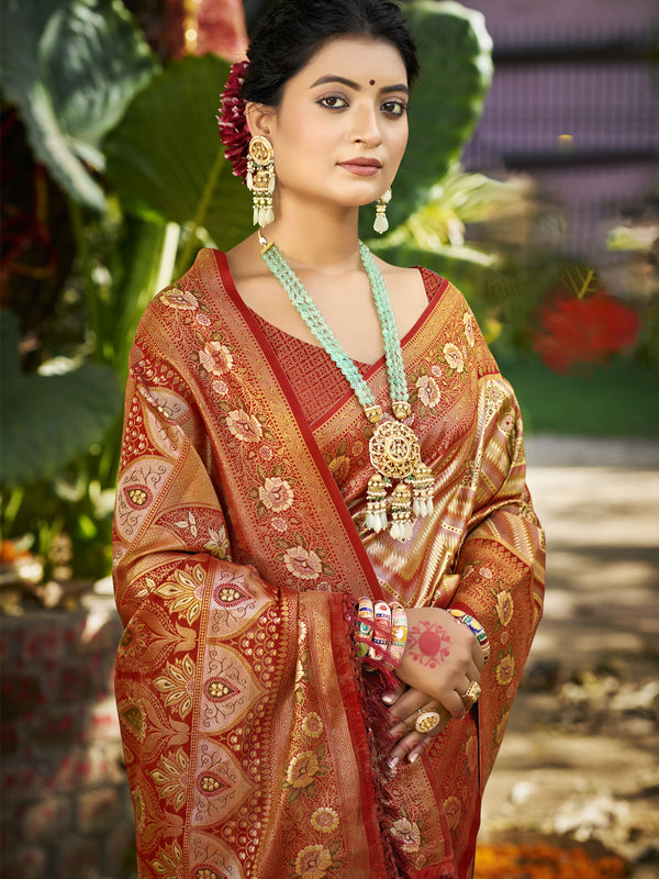 Sangam Prints Maroon Silk Woven Work Traditional Saree