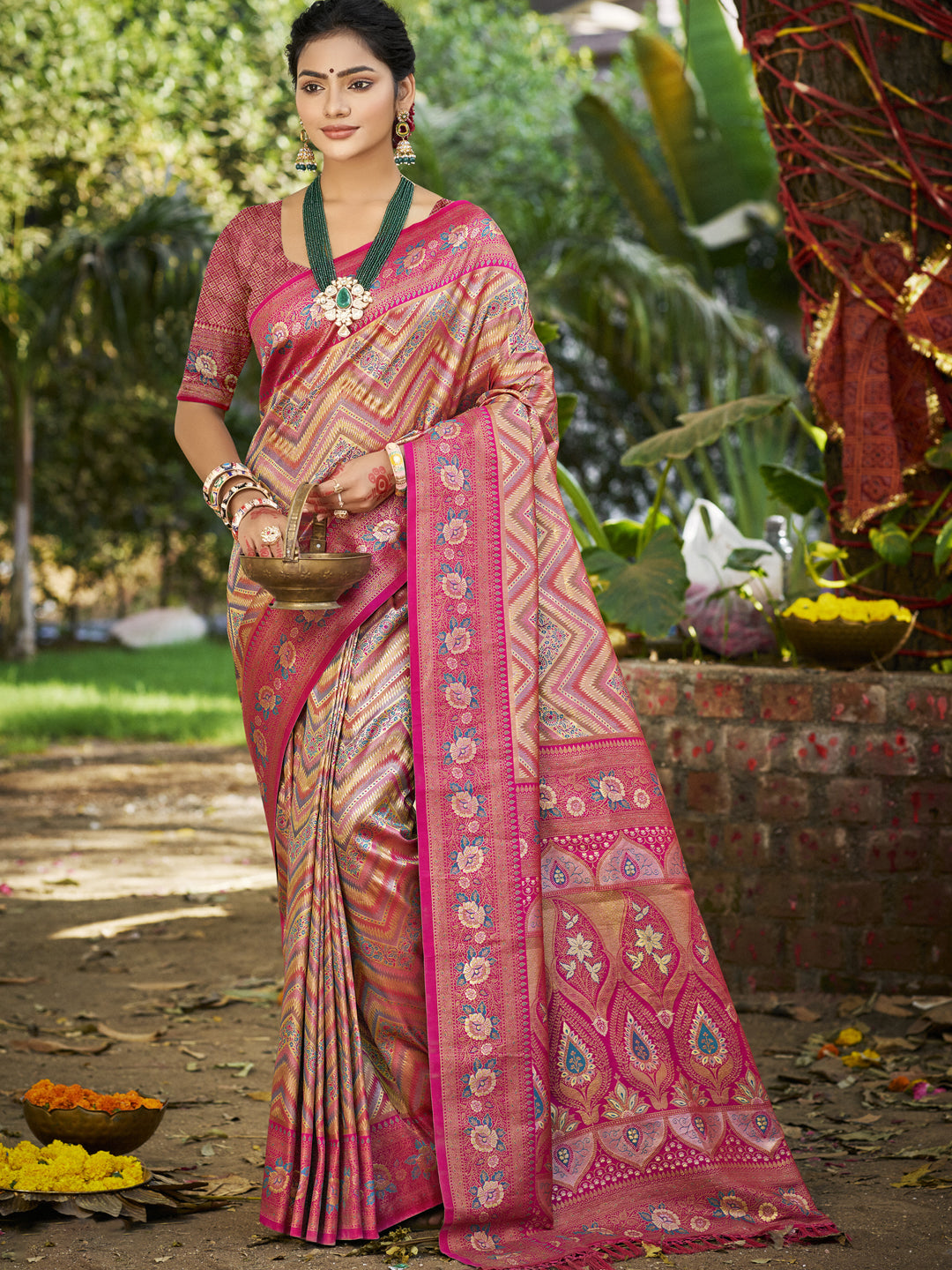 Sangam Prints Pink Silk Woven Work Traditional Saree