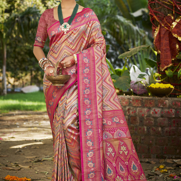 Sangam Prints Pink Silk Woven Work Traditional Saree