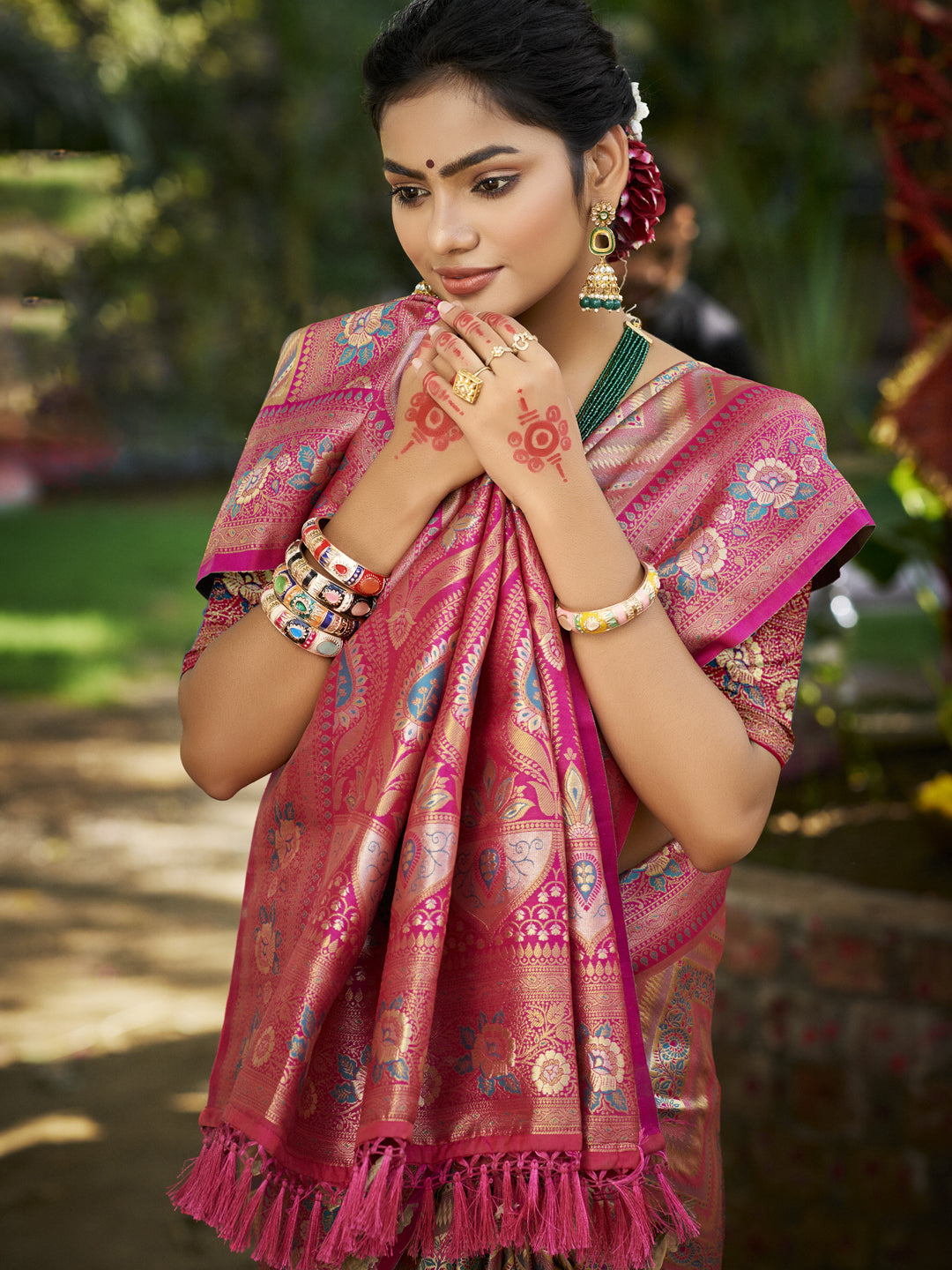 Sangam Prints Pink Silk Woven Work Traditional Saree