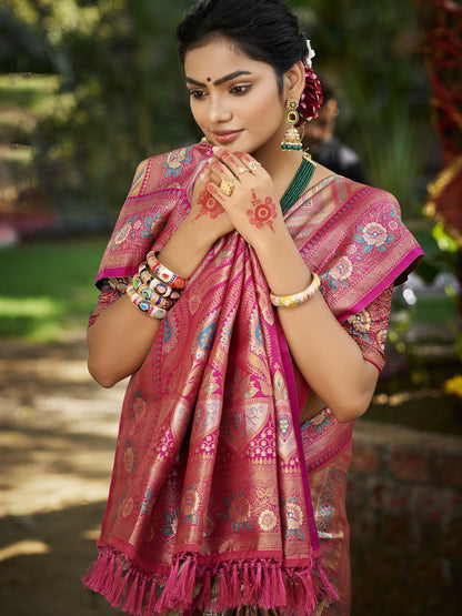 Sangam Prints Pink Silk Woven Work Traditional Saree - Distacart