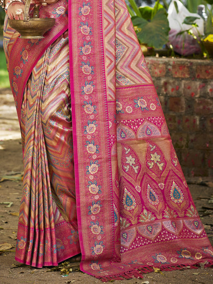 Sangam Prints Pink Silk Woven Work Traditional Saree - Distacart