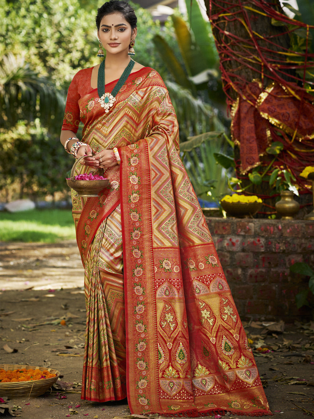Sangam Prints Red Silk Woven Work Traditional Saree