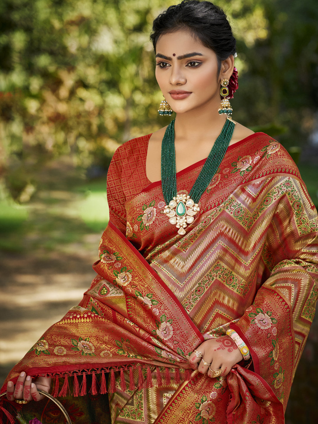 Sangam Prints Red Silk Woven Work Traditional Saree - Distacart