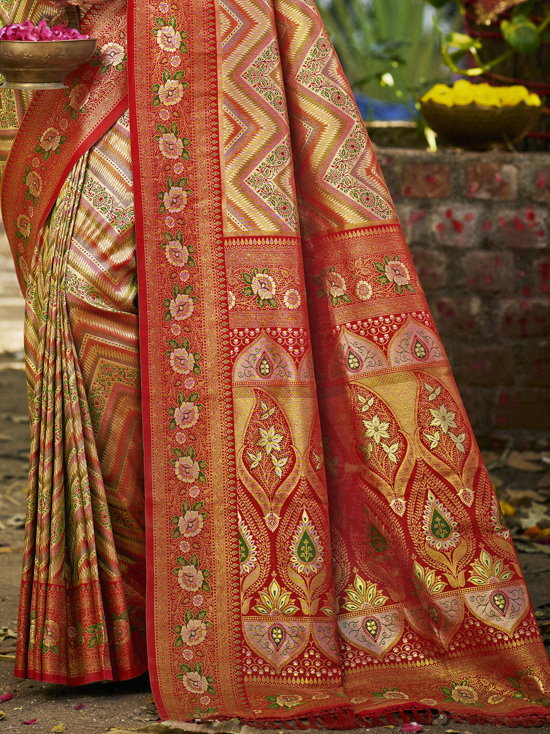 Sangam Prints Red Silk Woven Work Traditional Saree - Distacart