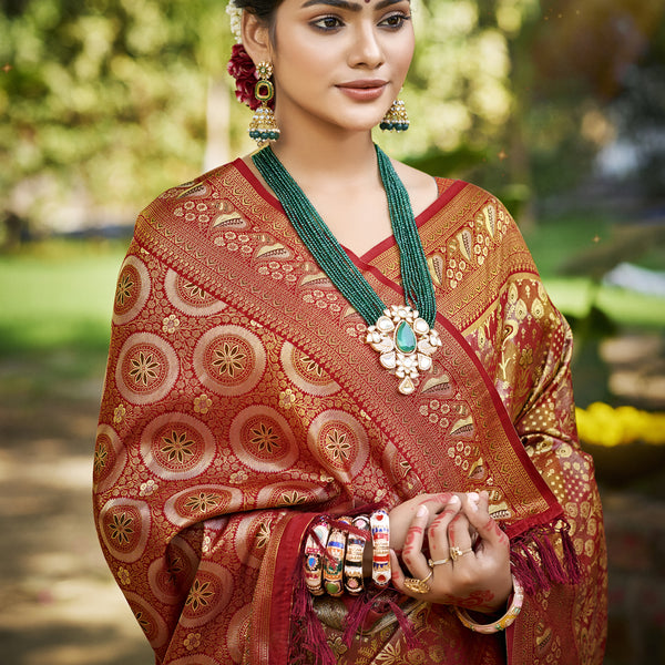 Sangam Prints Maroon Silk Woven Work Traditional Saree