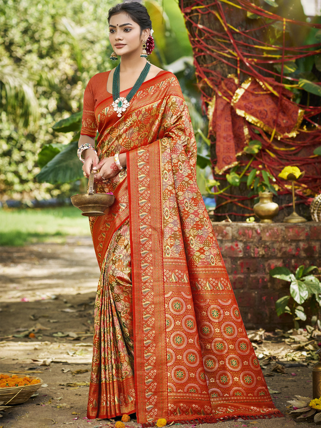 Sangam Prints Red Silk Woven Work Traditional Saree