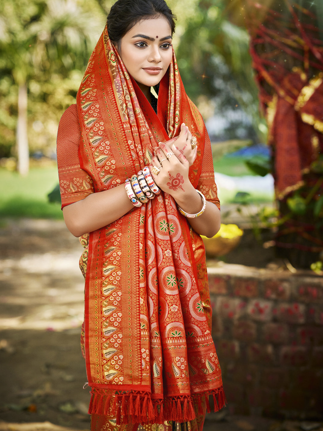 Sangam Prints Red Silk Woven Work Traditional Saree