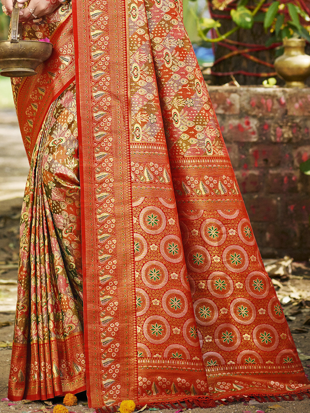 Sangam Prints Red Silk Woven Work Traditional Saree