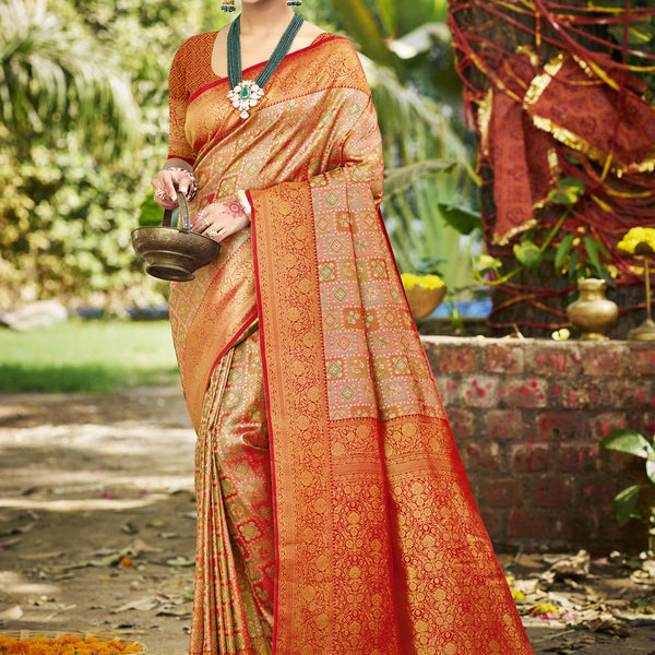 Sangam Prints Orange Silk Woven Work Traditional Saree