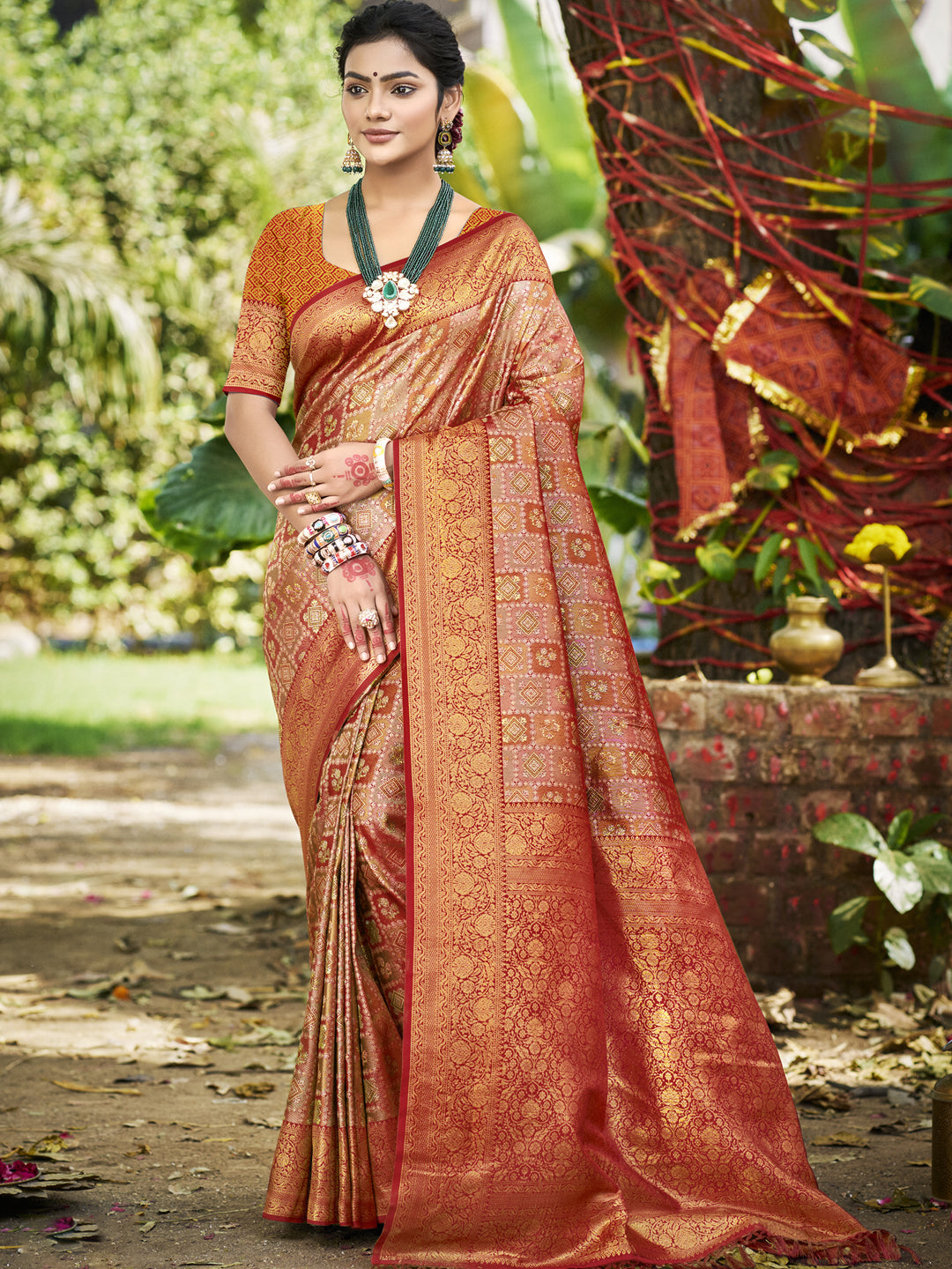 Sangam Prints Mustard Silk Woven Work Traditional Saree