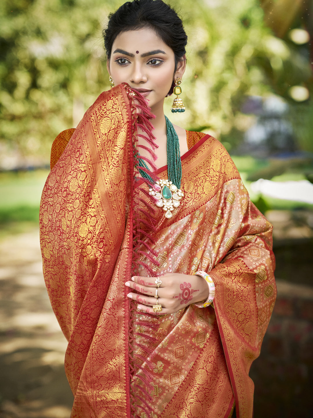 Sangam Prints Mustard Silk Woven Work Traditional Saree
