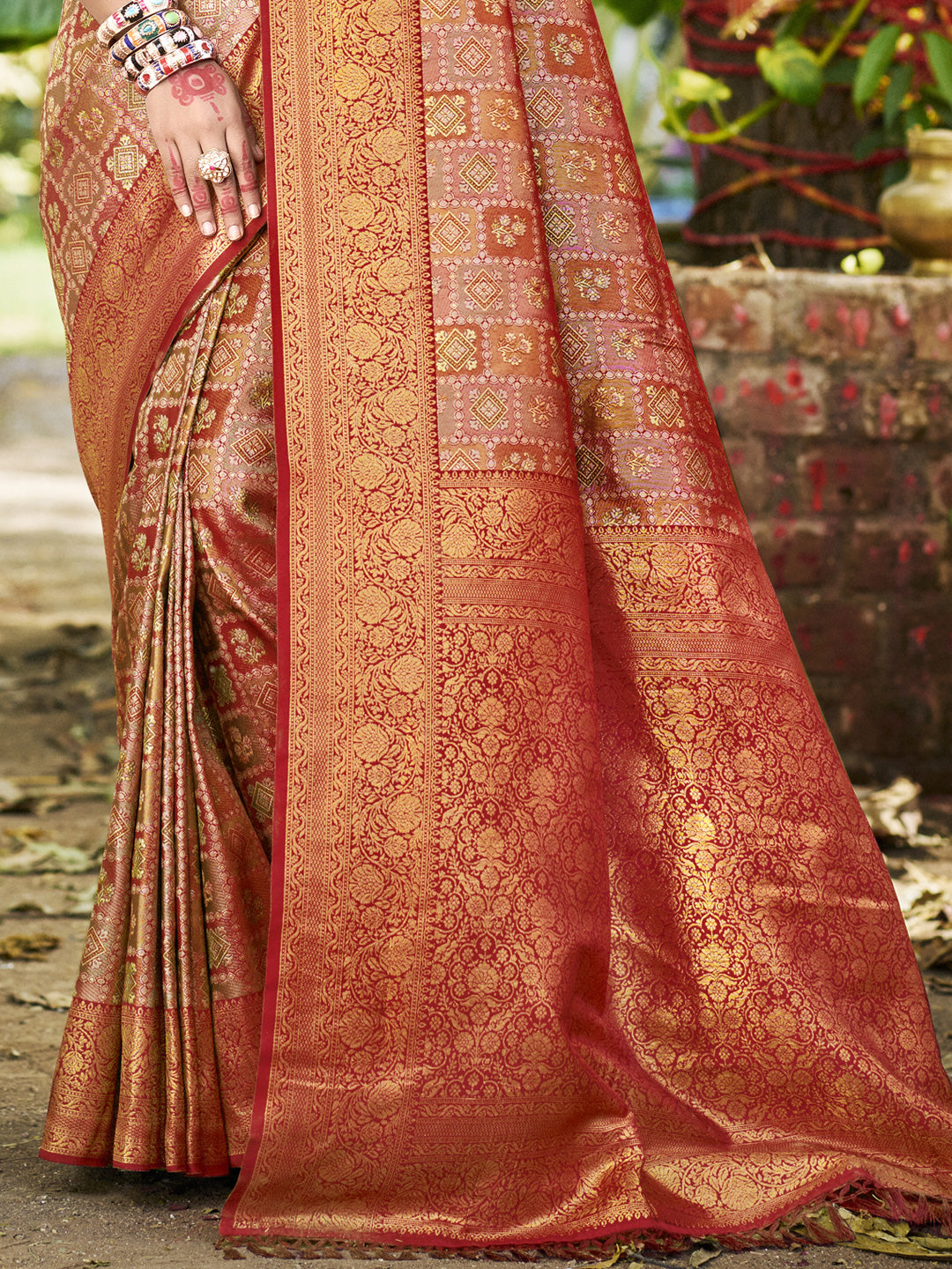 Sangam Prints Mustard Silk Woven Work Traditional Saree