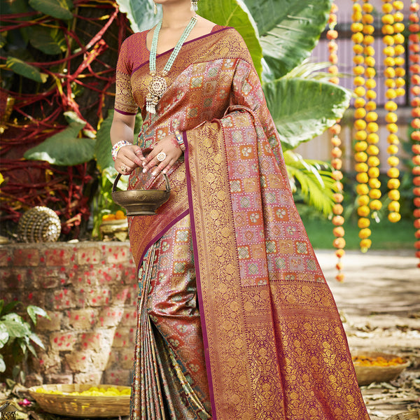 Sangam Prints Multi Color Silk Woven Work Traditional Saree