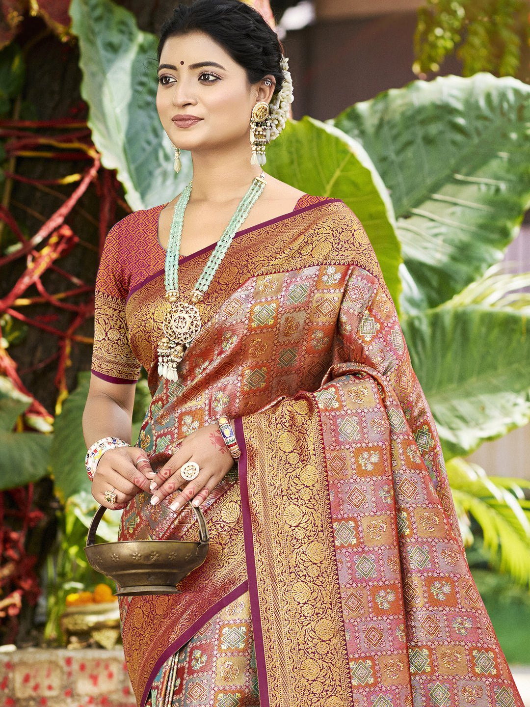 Sangam Prints Multi Color Silk Woven Work Traditional Saree