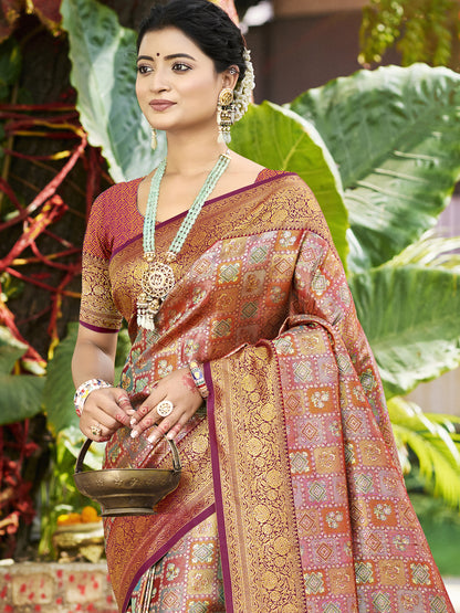 Sangam Prints Multi Color Silk Woven Work Traditional Saree - Distacart