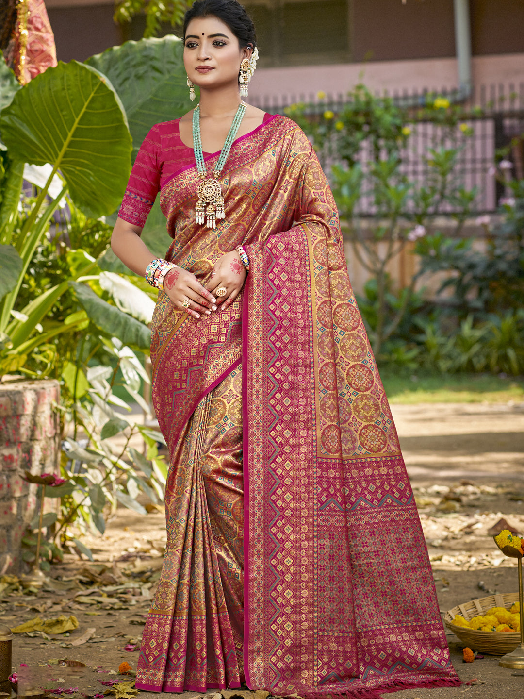 Sangam Prints Beige Silk Woven Work Traditional Saree