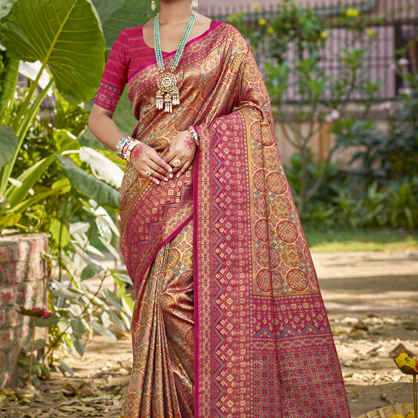 Sangam Prints Beige Silk Woven Work Traditional Saree - Distacart