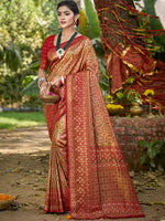 Thumbnail for Sangam Prints Golden Silk Woven Work Traditional Saree