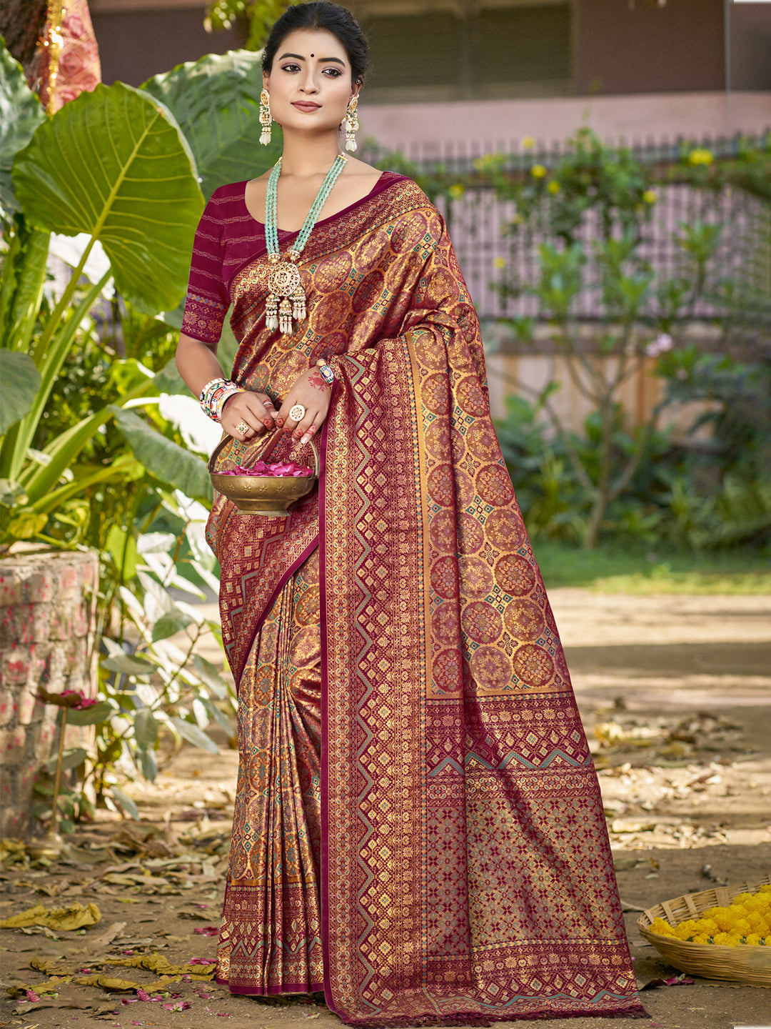 Sangam Prints Wine Silk Woven Work Traditional Saree