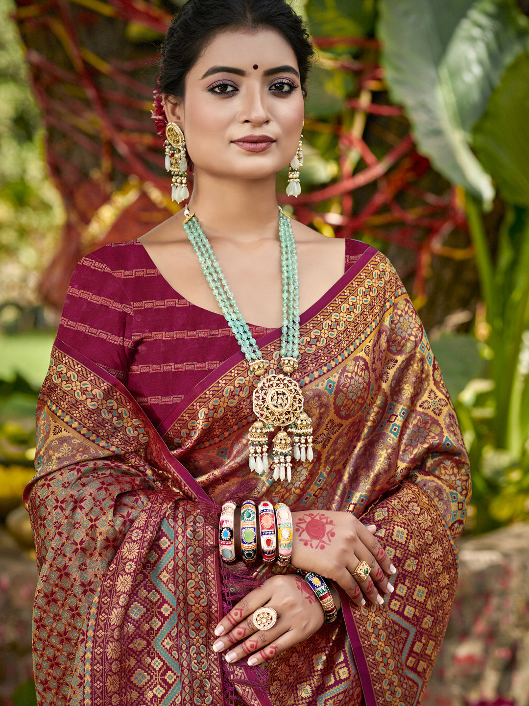 Sangam Prints Wine Silk Woven Work Traditional Saree