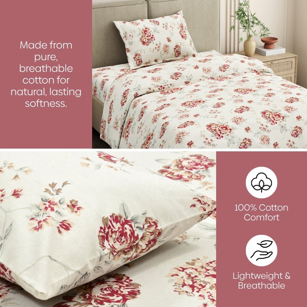 Haus & Kinder English Rose Reverie Single Flat Size Bedsheet, 186 TC - Dista