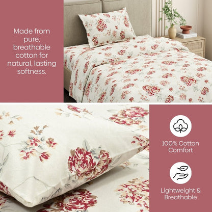 Haus & Kinder English Rose Reverie Single Flat Size Bedsheet, 186 TC - Dista