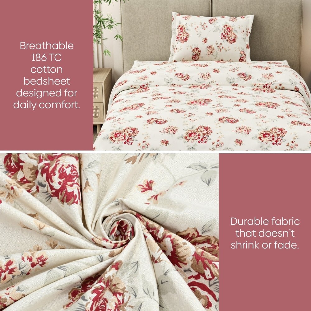 Haus & Kinder English Rose Reverie Single Flat Size Bedsheet, 186 TC - Dista
